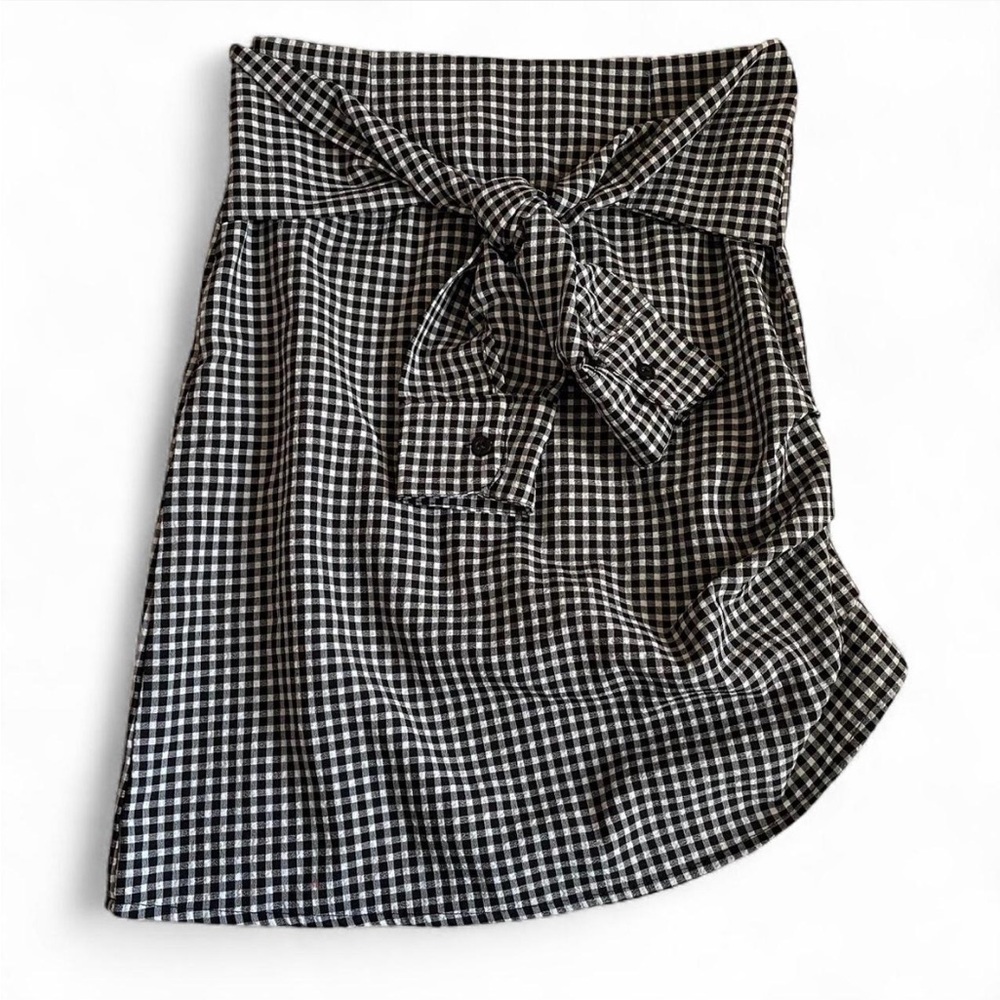 Topshop Gingham Tie Front Ruched Skirt ✨